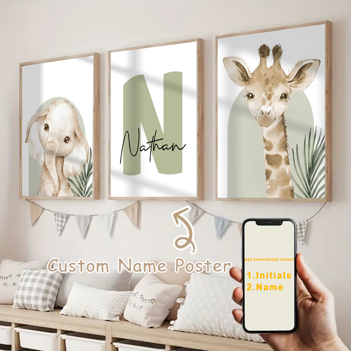 Photograph Lyrics - 3pcs/set Customized Personalized Name Safari Canvas