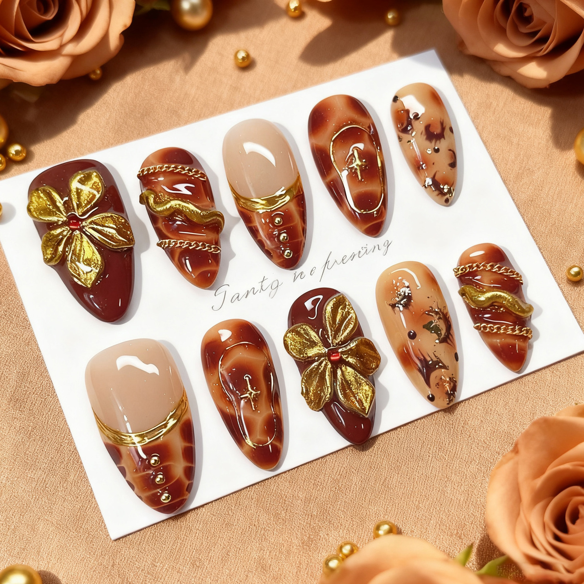 24pcs Flower False Nails Brown - đánh giá và giá Photography Tips